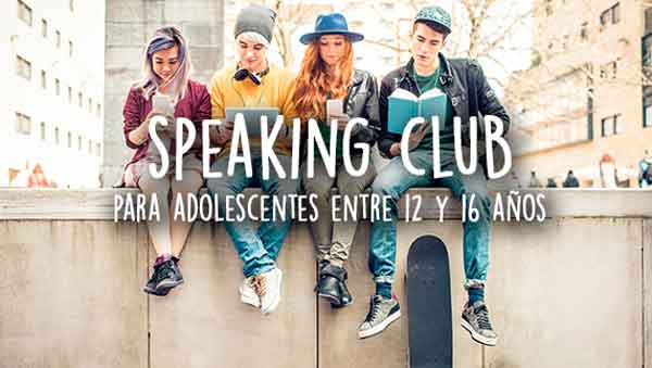 Varios adolescentes ene l cartel del Speaking club para adolescentes del Centro de Idiomas de la ULE